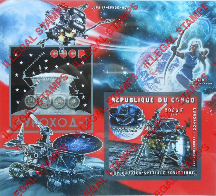 Congo Republic 2011 Russian Space Exploration Illegal Stamp Souvenir Sheet of 2 Congo Republic 2011 Russian Space Exploration Illegal Stamp Souvenir Sheet of 2