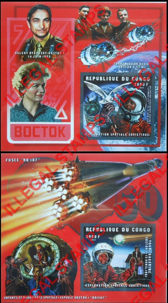 Congo Republic 2011 Russian Space Exploration Illegal Stamp Souvenir Sheets of 1 (Part 3) Congo Republic 2011 Russian Space Exploration Illegal Stamp Souvenir Sheets of 1 (Part 3)