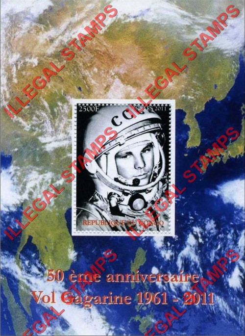 Congo Republic 2011 Space Gagarine Illegal Stamp Souvenir Sheet of 1 Congo Republic 2011 Space Gagarine Illegal Stamp Souvenir Sheet of 1