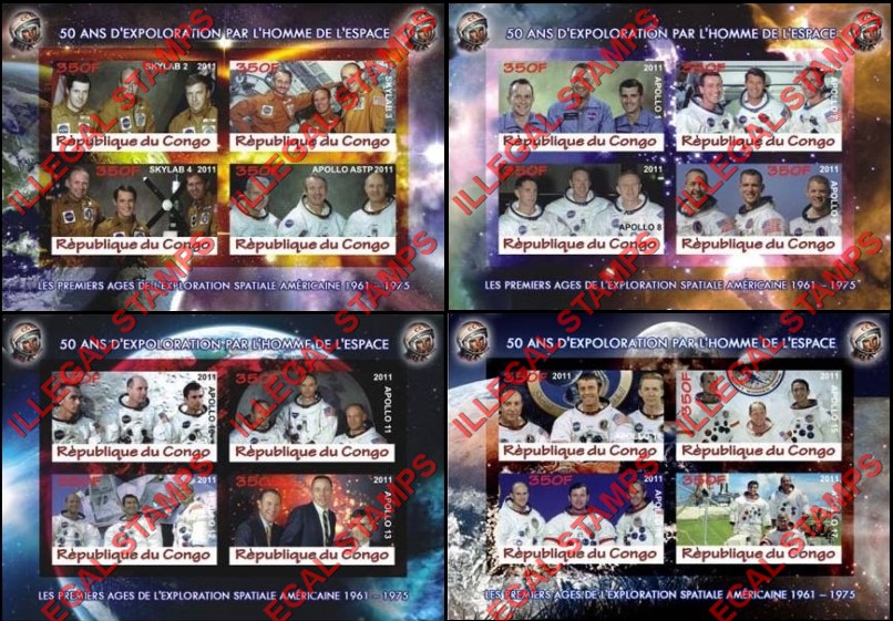 Congo Republic 2011 Space History Illegal Stamp Souvenir Sheets of 4 (Part 2) Congo Republic 2011 Space History Illegal Stamp Souvenir Sheets of 4 (Part 2)