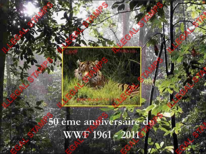 Congo Republic 2011 WWF Tiger Illegal Stamp Souvenir Sheet of 1 Congo Republic 2011 WWF Tiger Illegal Stamp Souvenir Sheet of 1