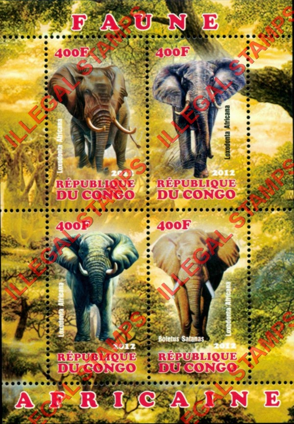 Congo Republic 2012 African Fauna Elephants Illegal Stamp Souvenir Sheet of 4 Congo Republic 2012 African Fauna Elephants Illegal Stamp Souvenir Sheet of 4
