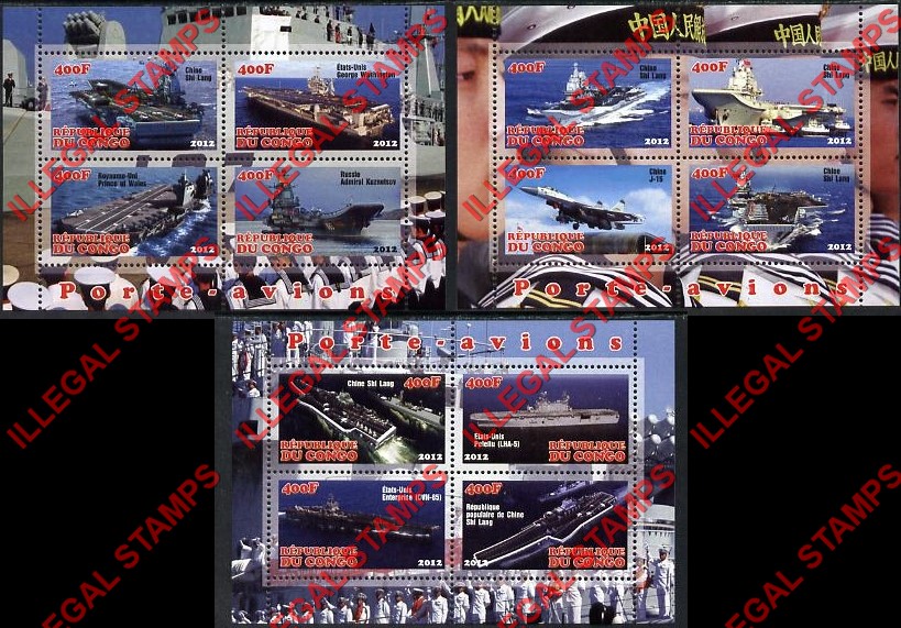 Congo Republic 2012 Aircraft Carriers Illegal Stamp Souvenir Sheets of 4 Congo Republic 2012 Aircraft Carriers Illegal Stamp Souvenir Sheets of 4