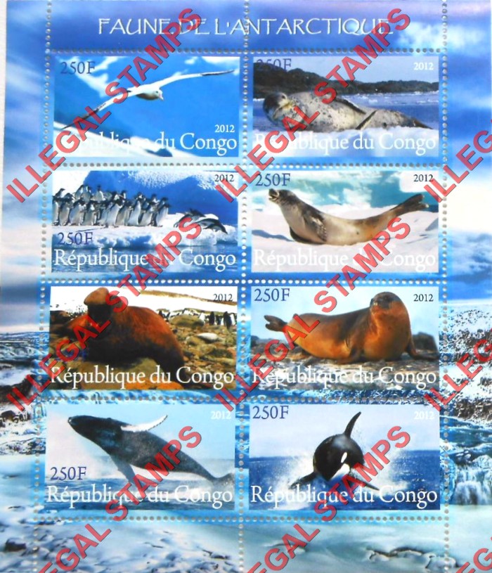 Congo Republic 2012 Antarctic Fauna Illegal Stamp Souvenir Sheet of 8 Congo Republic 2012 Antarctic Fauna Illegal Stamp Souvenir Sheet of 8