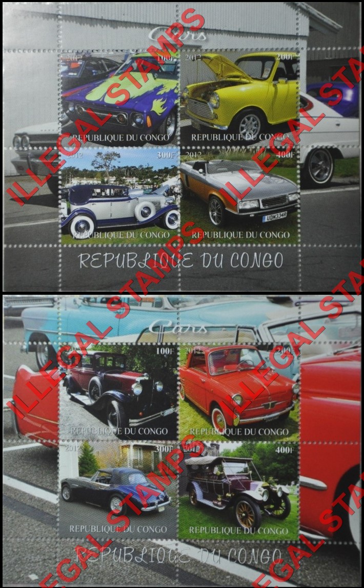Congo Republic 2012 Cars Illegal Stamp Souvenir Sheets of 4 Congo Republic 2012 Cars Illegal Stamp Souvenir Sheets of 4