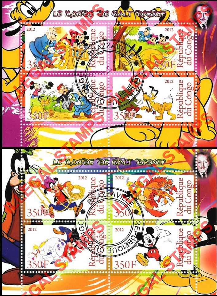 Congo Republic 2012 Disney Cartoons Illegal Stamp Souvenir Sheets of 4 (Part 1) Congo Republic 2012 Disney Cartoons Illegal Stamp Souvenir Sheets of 4 (Part 1)