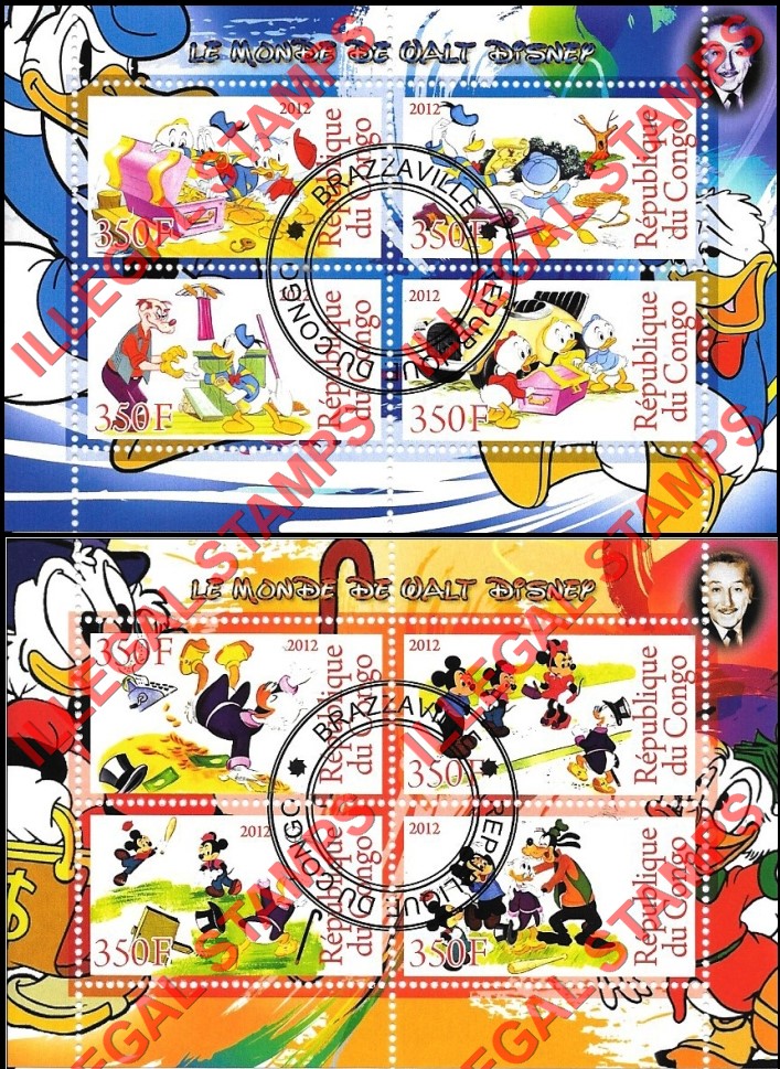 Congo Republic 2012 Disney Cartoons Illegal Stamp Souvenir Sheets of 4 (Part 2) Congo Republic 2012 Disney Cartoons Illegal Stamp Souvenir Sheets of 4 (Part 2)