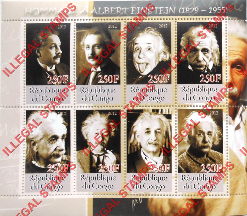 Congo Republic 2012 Albert Einstein Illegal Stamp Souvenir Sheet of 8 Congo Republic 2012 Albert Einstein Illegal Stamp Souvenir Sheet of 8