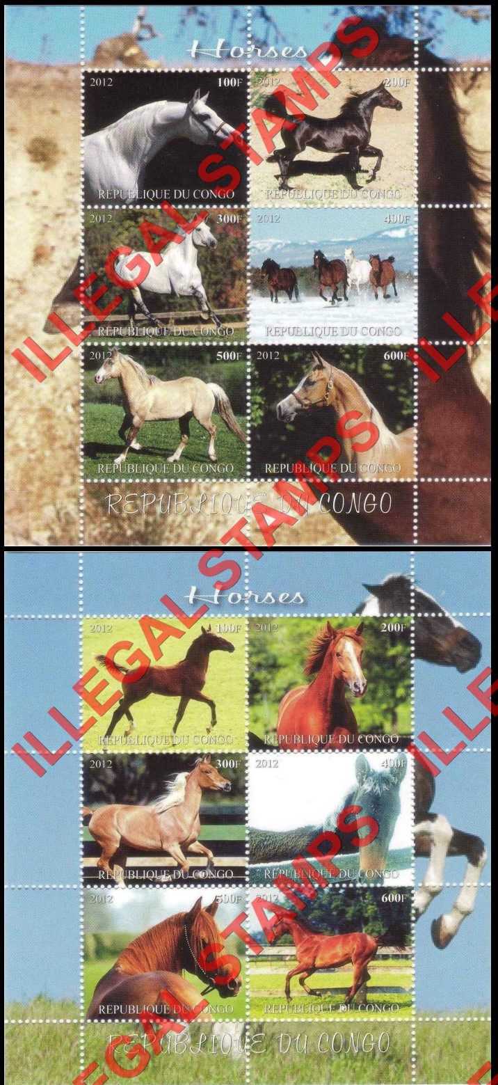 Congo Republic 2012 Horses Illegal Stamp Souvenir Sheets of 6 (Part 3) Congo Republic 2012 Horses Illegal Stamp Souvenir Sheets of 6 (Part 3)