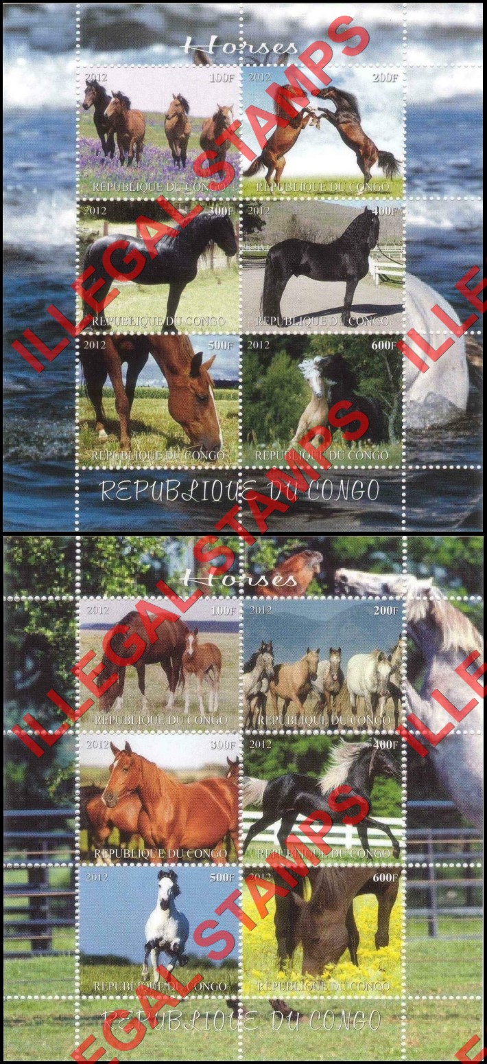 Congo Republic 2012 Horses Illegal Stamp Souvenir Sheets of 6 (Part 4) Congo Republic 2012 Horses Illegal Stamp Souvenir Sheets of 6 (Part 4)