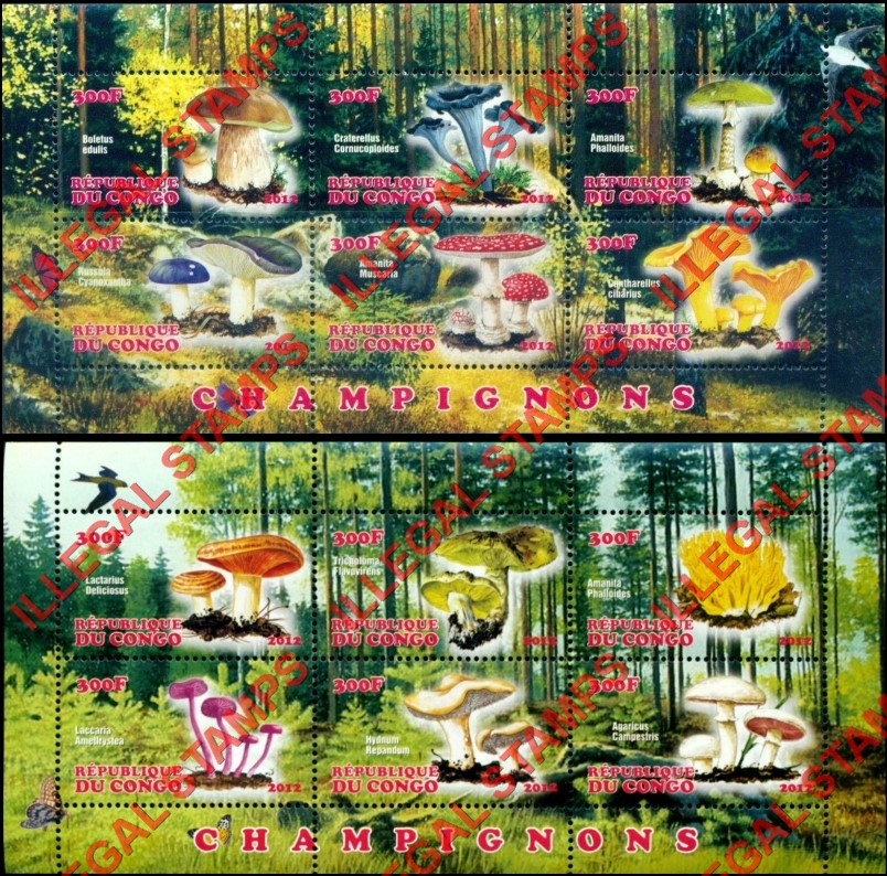 Congo Republic 2012 Mushrooms Illegal Stamp Souvenir Sheets of 6 Congo Republic 2012 Mushrooms Illegal Stamp Souvenir Sheets of 6