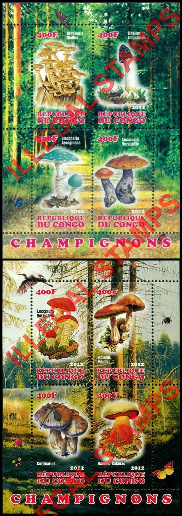 Congo Republic 2012 Mushrooms Illegal Stamp Souvenir Sheets of 4 (Part 1) Congo Republic 2012 Mushrooms Illegal Stamp Souvenir Sheets of 4 (Part 1)