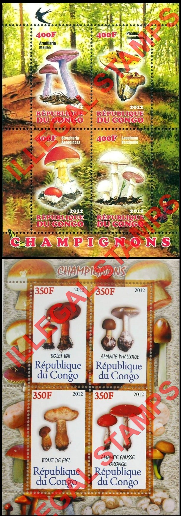 Congo Republic 2012 Mushrooms Illegal Stamp Souvenir Sheets of 4 (Part 2) Congo Republic 2012 Mushrooms Illegal Stamp Souvenir Sheets of 4 (Part 2)