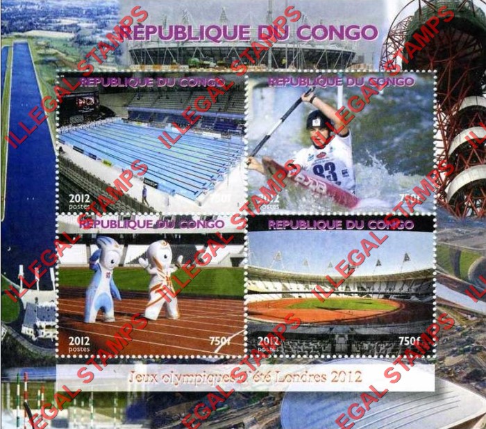Congo Republic 2012 Olympics Illegal Stamp Souvenir Sheet of 4 Congo Republic 2012 Olympics Illegal Stamp Souvenir Sheet of 4