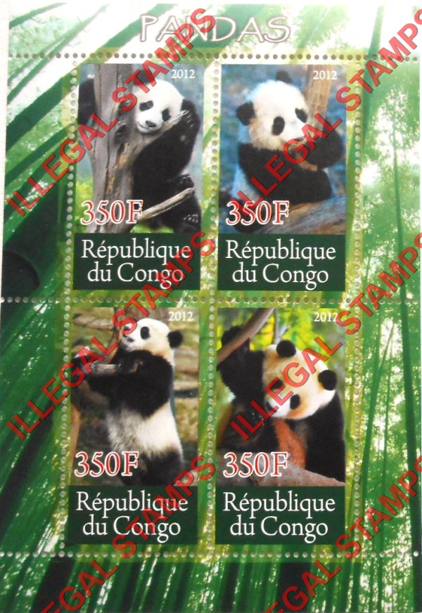 Congo Republic 2012 Pandas Illegal Stamp Souvenir Sheet of 4 Congo Republic 2012 Pandas Illegal Stamp Souvenir Sheet of 4