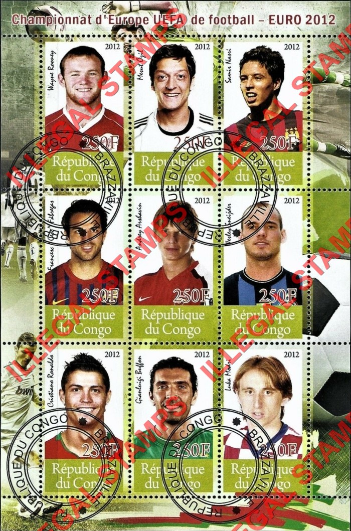 Congo Republic 2012 Soccer Players Illegal Stamp Sovenir Sheet of 9 Congo Republic 2012 Soccer Players Illegal Stamp Souvenir Sheet of 9
