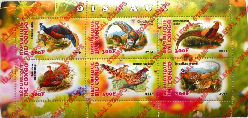 Congo Republic 2013 Birds Illegal Stamp Souvenir Sheet of 6 Congo Republic 2013 Birds Illegal Stamp Souvenir Sheet of 6