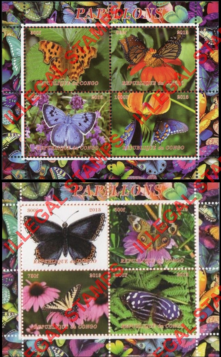 Congo Republic 2013 Butterflies Illegal Stamp Souvenir Sheets of 4 with Butterfly Background (Part 2) Congo Republic 2013 Butterflies Illegal Stamp Souvenir Sheets of 4 with Butterfly Background (Part 2)