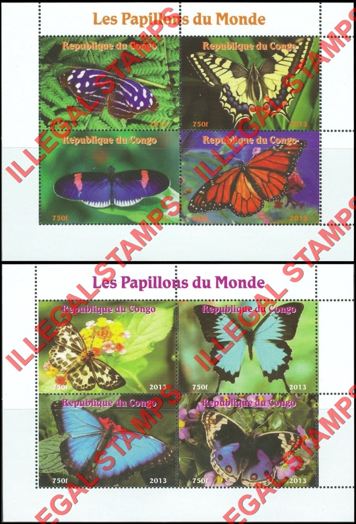 Congo Republic 2013 Butterflies Illegal Stamp Souvenir Sheets of 4 with White Background (Part 2) Congo Republic 2013 Butterflies Illegal Stamp Souvenir Sheets of 4 with White Background (Part 2)