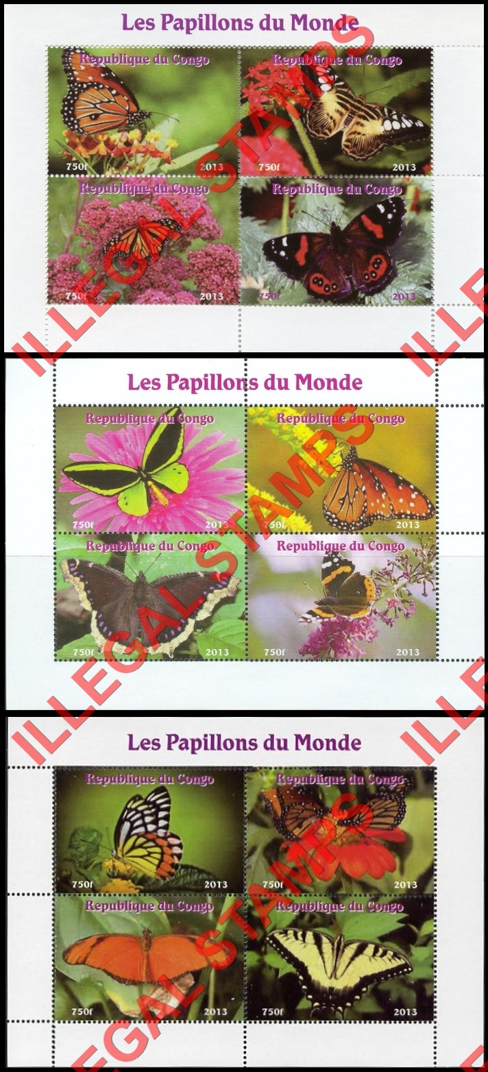 Congo Republic 2013 Butterflies Illegal Stamp Souvenir Sheets of 4 with White Background (Part 3) Congo Republic 2013 Butterflies Illegal Stamp Souvenir Sheets of 4 with White Background (Part 3)