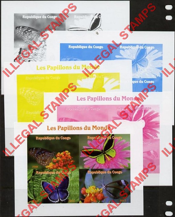 Congo Republic 2013 Butterflies Illegal Stamp Souvenir Sheet of 4 with White Background Fake Color Proofs Congo Republic 2013 Butterflies Illegal Stamp Souvenir Sheet of 4 with White Background Fake Color Proofs