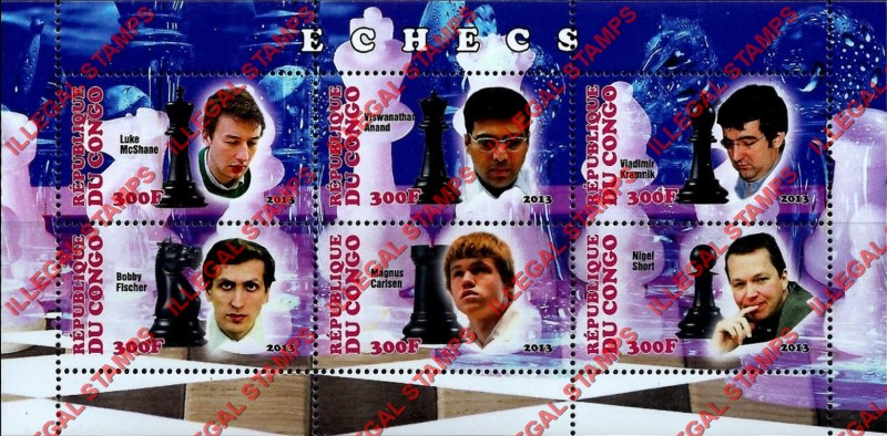 Congo Republic 2013 Chess Illegal Stamp Souvenir Sheet of 6 Congo Republic 2013 Chess Illegal Stamp Souvenir Sheet of 6
