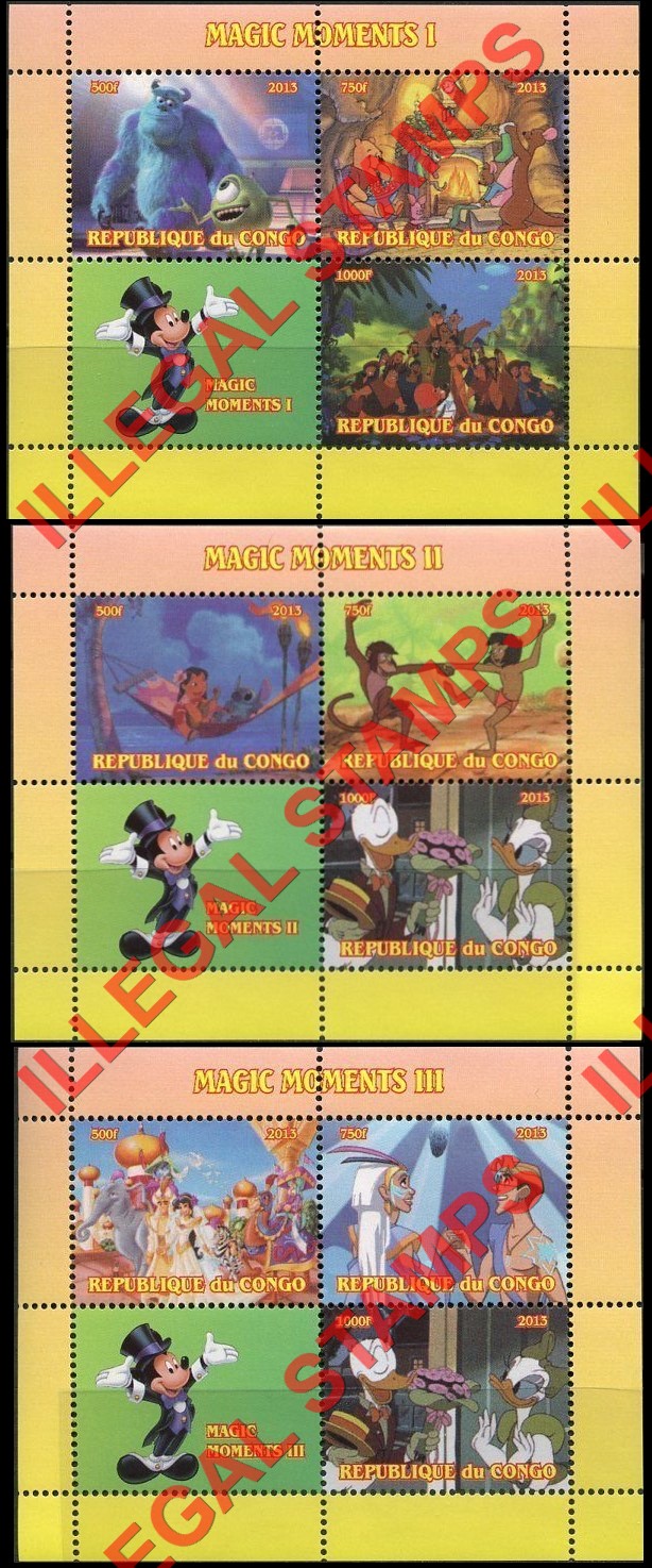 Congo Republic 2013 Disney Magic Moments Illegal Stamp Souvenir Sheets of 4 Congo Republic 2013 Disney Magic Moments Illegal Stamp Souvenir Sheets of 4