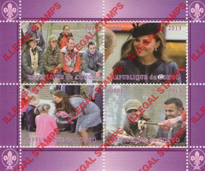 Congo Republic 2013 Kate Middleton Illegal Stamp Souvenir Sheet of 4 Congo Republic 2013 Kate Middleton Illegal Stamp Souvenir Sheet of 4