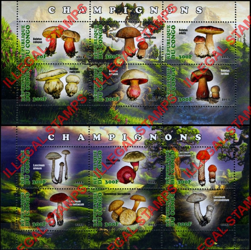 Congo Republic 2013 Mushrooms Illegal Stamp Souvenir Sheets of 6 Congo Republic 2013 Mushrooms Illegal Stamp Souvenir Sheets of 6