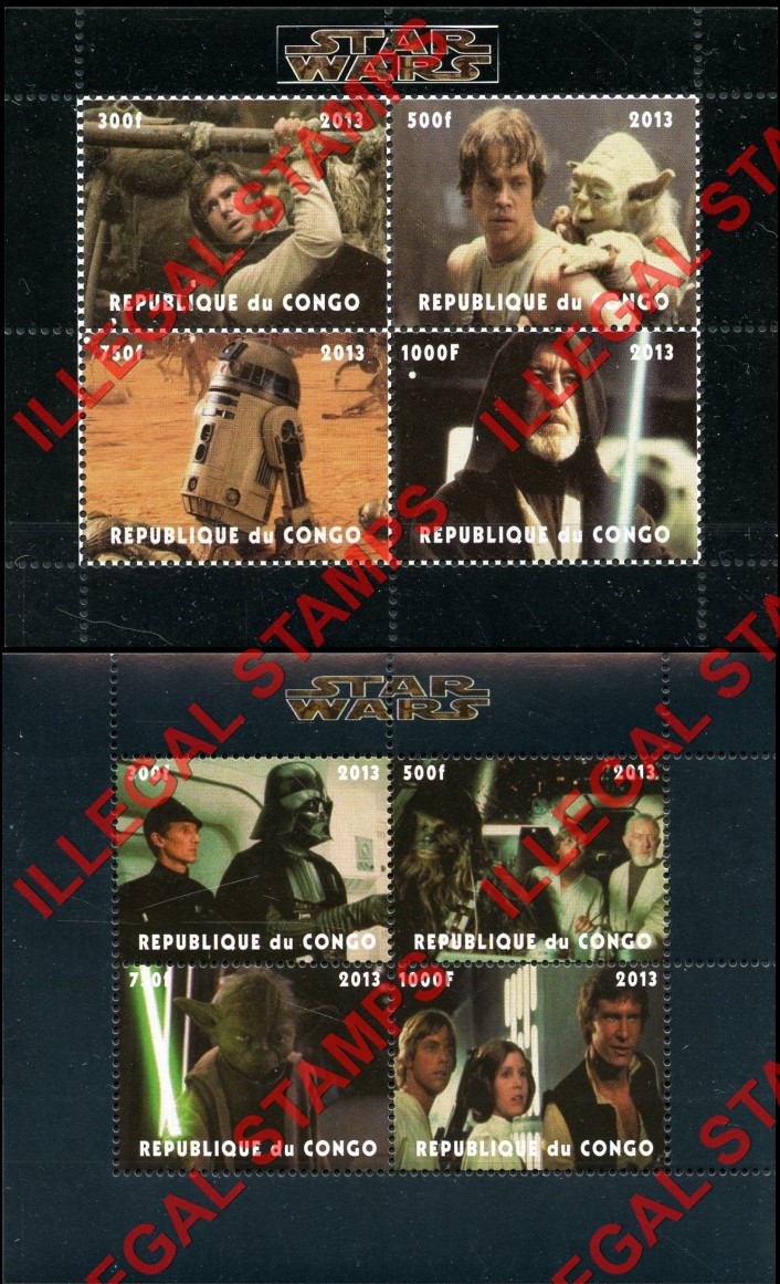 Congo Republic 2013 Star Wars Illegal Stamp Souvenir Sheets of 4 Congo Republic 2013 Star Wars Illegal Stamp Souvenir Sheets of 4
