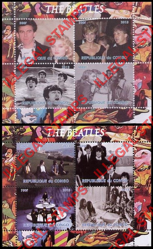 Congo Republic 2013 The Beatles Illegal Stamp Souvenir Sheets of 4 Congo Republic 2013 The Beatles Illegal Stamp Souvenir Sheets of 4