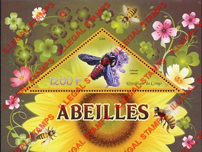 Congo Republic 2014 Bees Illegal Stamp Souvenir Sheet of 1 Congo Republic 2014 Bees Illegal Stamp Souvenir Sheet of 1