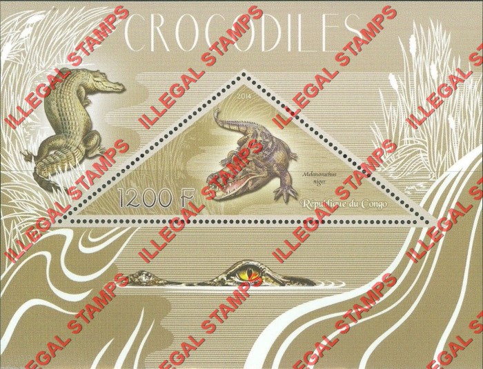 Congo Republic 2014 Crocodiles Illegal Stamp Souvenir Sheet of 1 Congo Republic 2014 Crocodiles Illegal Stamp Souvenir Sheet of 1
