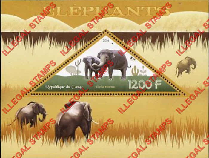 Congo Republic 2014 Elephants Illegal Stamp Souvenir Sheet of 1 Congo Republic 2014 Elephants Illegal Stamp Souvenir Sheet of 1