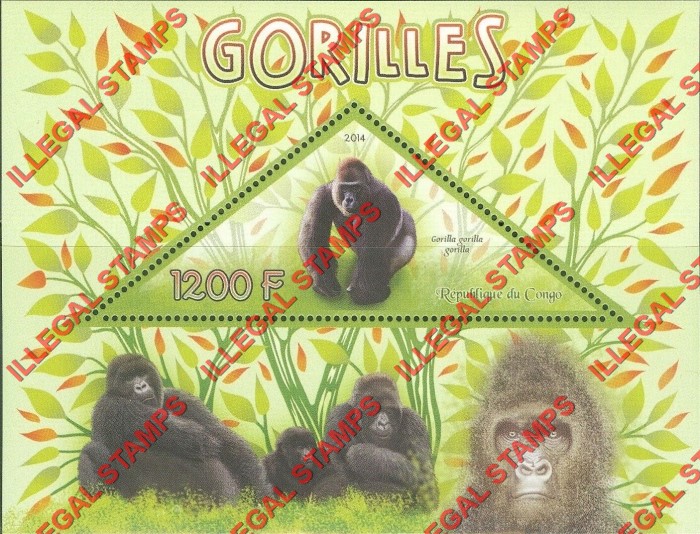 Congo Republic 2014 Gorillas Illegal Stamp Souvenir Sheet of 1 Congo Republic 2014 Gorillas Illegal Stamp Souvenir Sheet of 1