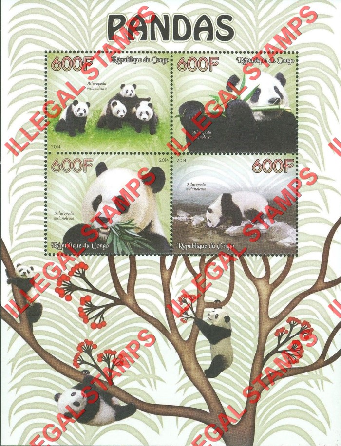 Congo Republic 2014 Pandas Illegal Stamp Souvenir Sheet of 4 Congo Republic 2014 Pandas Illegal Stamp Souvenir Sheet of 4