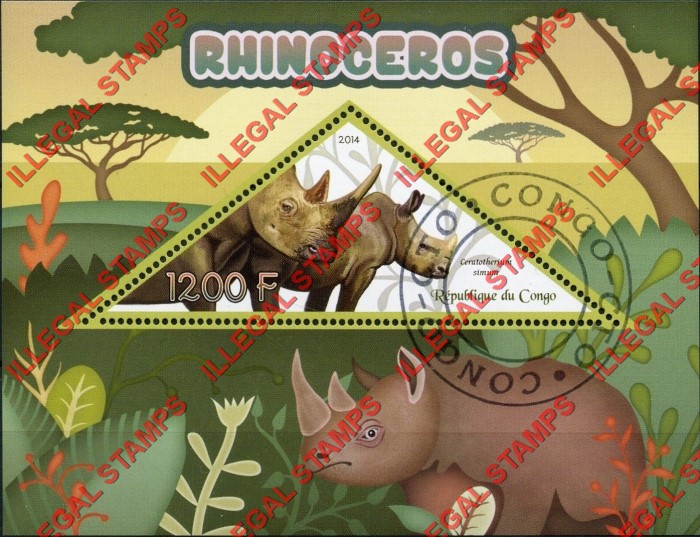Congo Republic 2014 Rhinoceros Illegal Stamp Souvenir Sheet of 1 Congo Republic 2014 Rhinoceros Illegal Stamp Souvenir Sheet of 1
