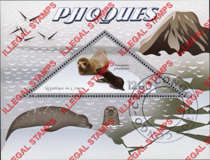 Congo Republic 2014 Seals Illegal Stamp Souvenir Sheet of 1 Congo Republic 2014 Seals Illegal Stamp Souvenir Sheet of 1