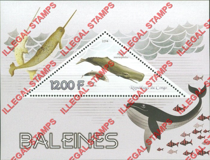 Congo Republic 2014 Whales Illegal Stamp Souvenir Sheet of 1 Congo Republic 2014 Whales Illegal Stamp Souvenir Sheet of 1