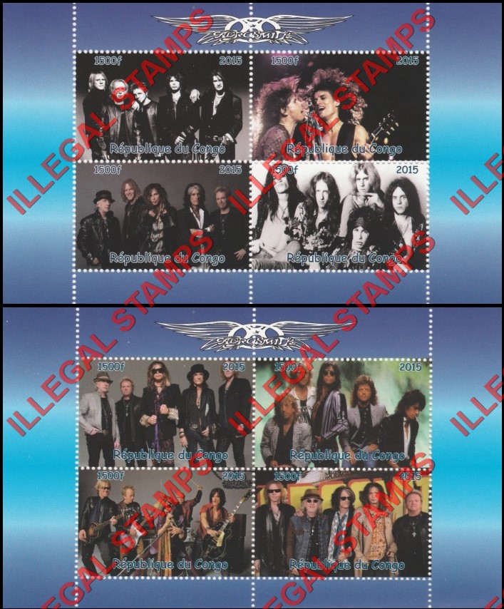 Congo Republic 2015 Aerosmith Illegal Stamp Souvenir Sheets of 4 Congo Republic 2015 Aerosmith Illegal Stamp Souvenir Sheets of 4