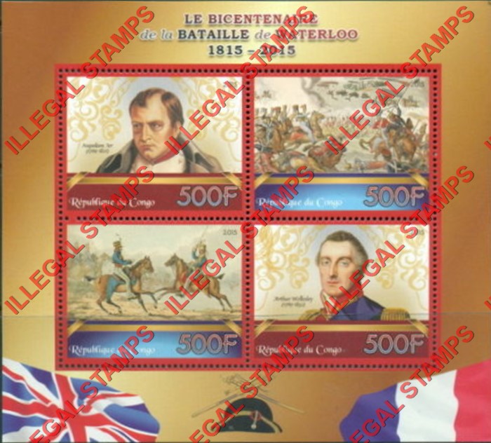 Congo Republic 2015 Battle of Waterloo Napoleon Illegal Stamp Souvenir Sheet of 4 Congo Republic 2015 Battle of Waterloo Napoleon Illegal Stamp Souvenir Sheet of 4