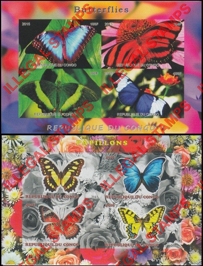 Congo Republic 2015 Butterflies Illegal Stamp Souvenir Sheets of 4 Congo Republic 2015 Butterflies Illegal Stamp Souvenir Sheets of 4