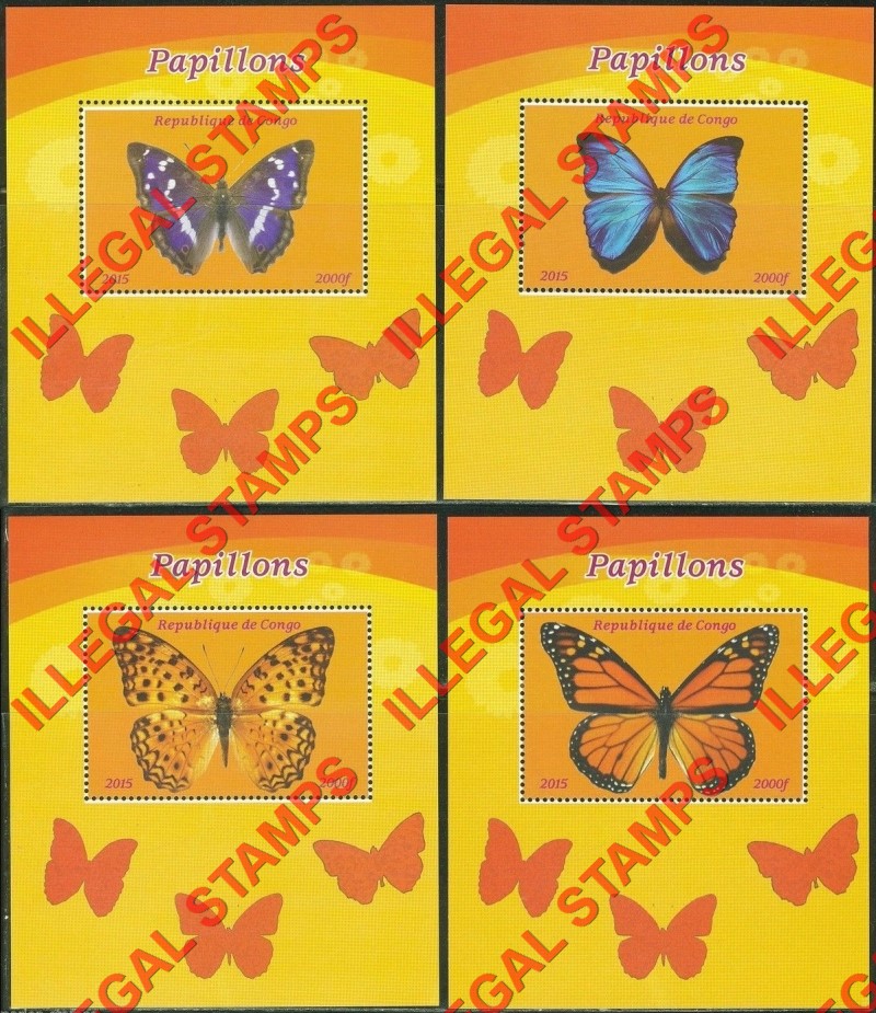 Congo Republic 2015 Butterflies Illegal Stamp Souvenir Sheets of 1 Congo Republic 2015 Butterflies Illegal Stamp Souvenir Sheets of 1