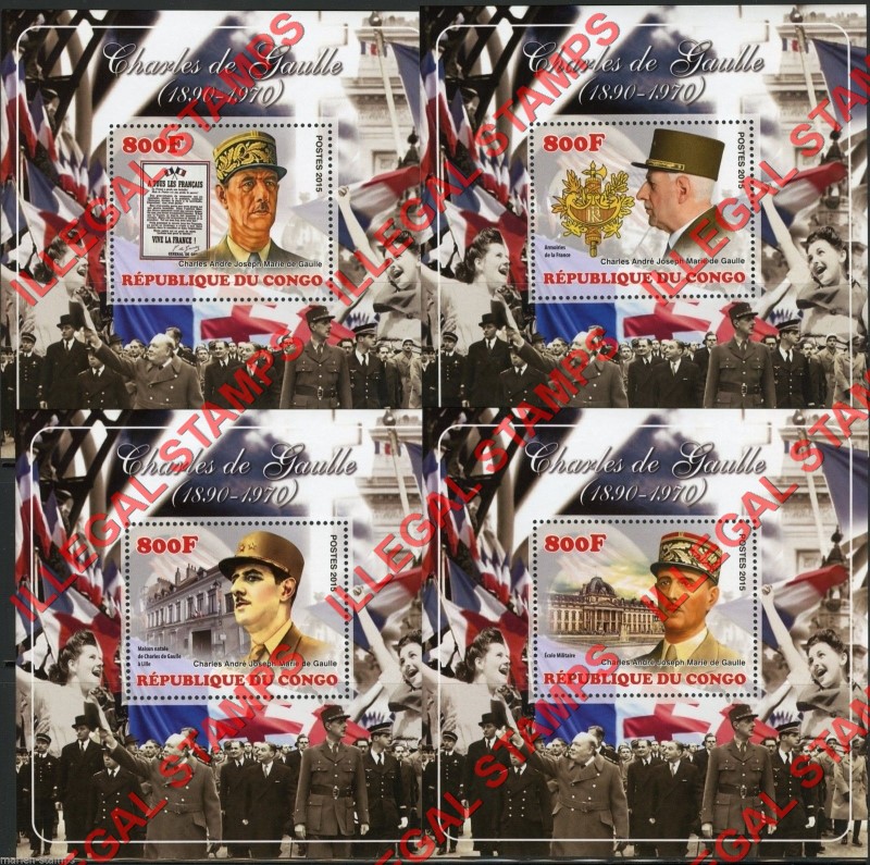 Congo Republic 2015 Charles de Gaulle Illegal Stamp Souvenir Sheets of 1 Congo Republic 2015 Charles de Gaulle Illegal Stamp Souvenir Sheets of 1