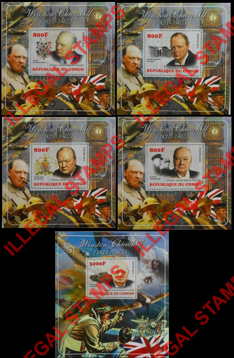 Congo Republic 2015 Winston Churchill Illegal Stamp Souvenir Sheets of 1 Congo Republic 2015 Winston Churchill Illegal Stamp Souvenir Sheets of 1