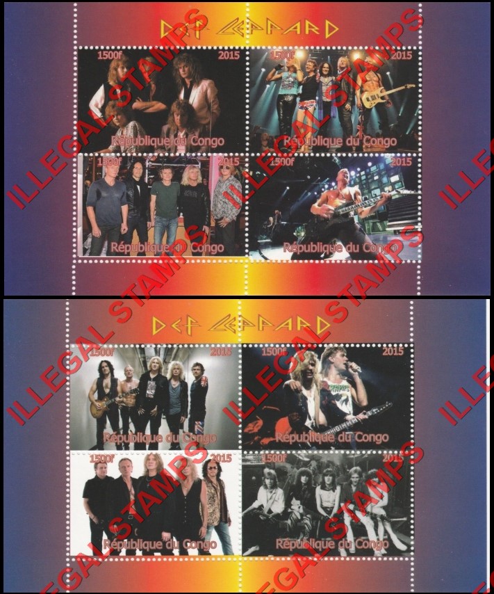 Congo Republic 2015 Def Leppard Illegal Stamp Souvenir Sheets of 4 Congo Republic 2015 Def Leppard Illegal Stamp Souvenir Sheets of 4