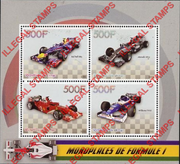 Congo Republic 2015 Formula I Illegal Stamp Souvenir Sheet of 4 Congo Republic 2015 Formula I Illegal Stamp Souvenir Sheet of 4