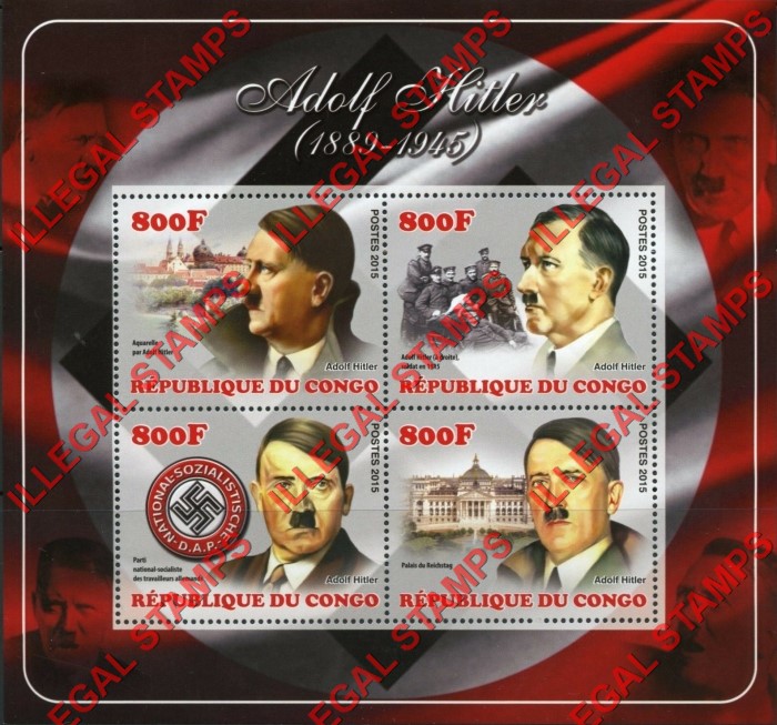 Congo Republic 2015 Adolf Hitler Illegal Stamp Souvenir Sheet of 4 Congo Republic 2015 Adolf Hitler Illegal Stamp Souvenir Sheet of 4