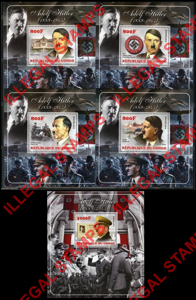 Congo Republic 2015 Adolf Hitler Illegal Stamp Souvenir Sheets of 1 Congo Republic 2015 Adolf Hitler Illegal Stamp Souvenir Sheets of 1