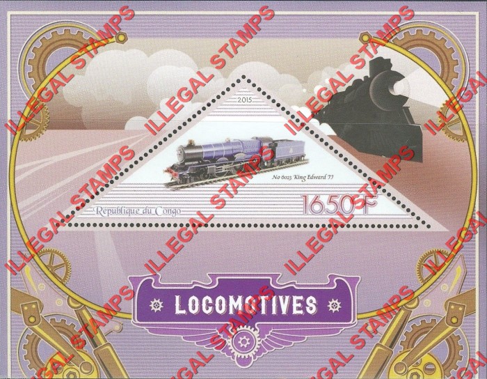 Congo Republic 2015 Locomotives Illegal Stamp Souvenir Sheet of 1 Congo Republic 2015 Locomotives Illegal Stamp Souvenir Sheet of 1